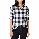Amazon Essentials Camicia in Flanella a Quadri Leggera a Maniche Lunghe e vestibilità Classica Donna, Blu Marino Buffalo Plaid, M