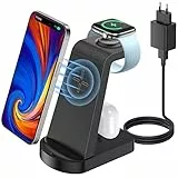 bakibo Caricatore Wireless, 3 in 1 Caricabatterie Wireless per iPhone 14/Plus/Pro/13/12/11, Stazione di Ricarica Wireless per Apple Watch 8/Ultra/7/6/SE, AirPods 3/2/1/pro (con Adattatore), Nero