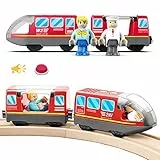 LiRiQi Treno Elettrico per Bambini, Locomotiva ad Azione a Batteria, Rail Treno passeggeri, Set di proiettili per Motore Compatibile Thomas Brio Chuggington, Giocattolo educativo Regali Bambini, Rosso
