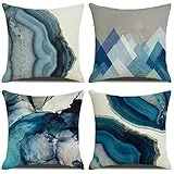 KSSKEN 4 Pack Cuscini Divano 45x45 cm, Federe per Cuscino Divano Cotone Biancheria Decorativi Copricuscini per Divano Ufficio Camera da Letto Auto-Onde3