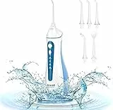 Idropulsore Dentale Portatile, Irrigatore Orale Professionale 4 Modalità e 5 Ugelli di Ricambio con rotazione di 360 °, Ricaricabile USB, IPX7 Impermeabile, Adatto a viaggio e a casa