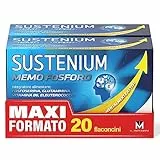 Sustenium Memo Fosforo - Integratore alimentare a base di Fosfoserina, Glutammina, Vitamina B6 ed Eleuterococco. Aroma di fragola. Confezione da 20 flaconcini (10ml)