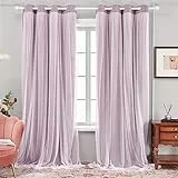 Deconovo Tende per Interni 300 di Altezza con Occhielli, Tende Oscuranti con Voile Decorative 2 Pezzi, 140x300 CM，Rosa Chiaro