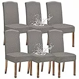 KELUINA Idrorepellente Twill Jacquard Elasticizzato Sala da Pranzo Sedia Slipcovers Decorazioni per la casa,Coprisedie per Sala da Pranzo Ristorante Cerimonia dell'hotel (Grigio Chiaro,6 Pezzi)