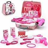 Wikay 24 PCS Trucco Giocattoli, Finta Giocare Principessa Set, Bellezza Giocattolo Includere Gioielleria Asciugacapelli Spazzole Rossetti Specchio, Regalo per Bambini 2 3 4 5 6 Anni