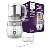 Philips Avent SCF883/01 EasyPappa Plus 4 in 1 Cuocipappa Multifunzione, Cuoci a Vapore, Frulla, Scongela e Riscalda in un Recipiente, 1 litro, Bianco/Grigio