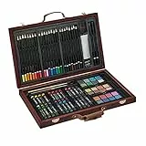 Relaxdays Kit da Disegno Professionale XXL, Matite e Pastelli, Acquerelli, Gessetti Olio, Valigia in MDF, Bordeaux, Pelle Finta e Metallo, Set da 61 Pezzi