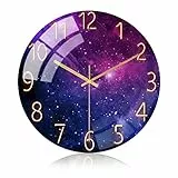 Cooltto 10inch Orologio Da Parete Moderno Artistico Silenzioso Non Ticking Vetro Operato Decorativo Orologi Da Parete Per Camera Da Letto Soggiorno Ufficio - Viola