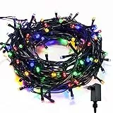 WISD Luci di Natale - Catena Luminosa 100 LED 12.8M Esterno Interno con Cavo Verde, Funzione di Timer e Memoria - Decorazioni Natalizie per Albero di Natale, Giardino e Festa (Colori)