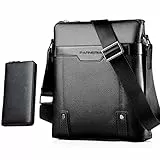 Borsello Uomo Pelle con portafoglio gratuito Borsa a Tracolla Uomo In Vera Pelle Tipo Messenger Bag Borsa a Spalla a Tracolla per Ufficio Lavoro Scuola Viaggio e Vita Quotidiana (nero)