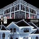 Moxled Luci Natale Esterno Cascata - 30M 1224 LED Tenda Luminosa Esterno Bianco, Luci Natale con Telecomando, 8 Modalità, Luci Decorazioni Natalizie per Finestra, Balcone, Feste