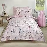 Dreamscene Unicorn Regno Copripiumino Set, Pink-Single, Policotone, Poliestere 50% Cotone, Blush