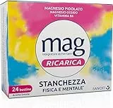 Mag Ricarica, Integratore Alimentare A base di Magnesio Pidolato, Magnesio Ossido e Vitamina B6 Contro la Stanchezza Mentale e Fisica, Senza Glutine e Senza Lattosio, 24 Bustine Aroma Limone