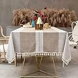 INKARO Tovaglia Antimacchia Tovaglie Rettangolari Tovaglia in Lino di Cotone con Bordo Nappa Copertura Lavabile in Polvere da Cucina per Tavolo da Pranzo (Marrone chiaro, 140 x 180 cm)