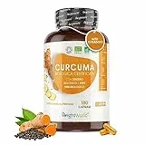 Curcuma e Piperina Plus 1520mg con Pepe Nero e Zenzero in Polvere BIO - Vegan e ad Alto Dosaggio - Integratore Curcumina e Piperina Senza Glutine - Curcuma in Polvere (Turmeric) in 180 Curcuma Capsule