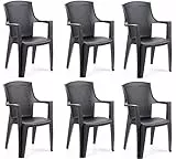 Tomaino - Set di Sedie da Giardino Impilabili, Sedie Effetto Rattan, Sedie da Esterno in Plastica - 6 pz