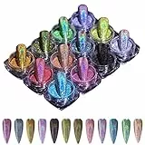 12 colori misti di polvere di paillettes per unghie - Kit di glitter per unghie iridescenti con effetto specchio metallico per la decorazione delle unghie con smalto gel - 190