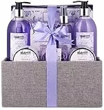 BRUBAKER Set beauty da bagno e doccia lavanda & menta - Set regalo in 12 pezzi in un cestino di juta decorativo
