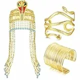 KALVICA 3 Pezzi Accessori Costume Egiziano Copricapo di Egiziani con Bracciale con Polsino Superiore Oro di Serpente Accessori Cleopatra Egitto Medusa Accessori Halloween per Donna Ragazze