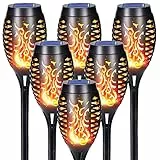 Qedertek Lampade Solari da Giardino - 6 Pezzi 12 LED Solare Torcia Luce con Effetto Fiamma, Luci Solare Esterno impermeabile IP65 Decorazione per Giardino, Cortile, Vialetto, Prato, Patio, Corridoio