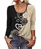 GRMLRPT Camicia Manica Lunga Maglia Donna Scollo a V T-Shirt Elegante Bluse Maglietta Donna Stampato Basic Tee Shirt(Nero,XXL)
