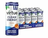 Virtue Clean Energy - Energy Drink Naturale - Senza Zucchero, Zero Calorie, Vegano, Keto, Senza Glutine, Vitamine Gruppo B (Arancia)