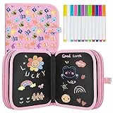Tarnel Portatile da Disegno per Bambini, Doodle Giocattoli, Riutilizzabile Libro di Pittura, 12 Penne Colorate Cancellabili,14 Pagine, ABS