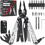 BIBURY Pinza Multiuso, Pinza Multifunzione in Acciaio Inox, Pinze Pieghevole con Forbici Potenziati, 2 Seghe Sostituibili e Set di Cacciaviti, Idee Regalo Uomo Compleanno Regalo Anniversario - Nero