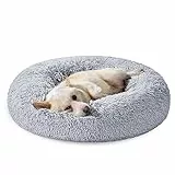 FEANDREA Cuccia per Cani, Lettino per Animali Domestici a Ciambella, Cuscino Centrale Sfoderabile e Lavabile, Tappeto di Peluche Morbida e Soffice, Diametro di 80 cm, Grigio Ombré PGW040G01