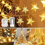 MUSUNIA Batteria a catena leggera Stringa Luci Stelle 10M 100LED Stelle Bianco Caldo Stringa Luci con Telecomando 8 Modalità Outdoor Indoor Stringhe di Natale per Room Party Garden Decorazione DIY
