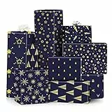Bluelves Carta da Regalo Natalizia Set,8 Carta Regali Natale, 70 x 50cm Carta da Regalo Natale,Carta da Regalo Natalizia,Carta per Pacchi Natale,Carta Regalo Natalizia per Bambini,Blu Fiocco di Neve