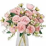 JUSTOYOU 4 mazzi di peonia artificiale con 20 teste di fiori, peonie finte fiori di seta, bouquet per matrimoni, casa, tavolo, feste, finestre, colore: rosa