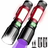 REHKITTZ Torcia 3 in1 (con Luce UV, Bianca, Rossa Laterale) Torcia Led Potente Professionale Super Luminoso 2000 Lumen Lampada UV Torcia UV Torcia Led Ricaricabile Standby Ultra-lungo (Confezione da 2