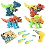 LiRiQi Dinosauro Giocattolo con Trapano Elettrico, DIY Assemblare Dinosauri Giocattoli Bambini 2 3 4 5 6 7 8 Anni, STEM Giocattolo Educativo Regali per Ragazzi Ragazze Compleanno Natale