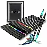 Drel K® Brush Pen Lettering Professionale 24 Colori – Pennarelli Doppia Punta Fine 0,4mm e Grossa 1-2mm per Adulti Bambini – Set Penne ESCLUSIVO per Disegno Bullet Journal Libri da Colorare