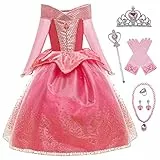 New front Costume da Principessa Aurora Abito delle Ragazze Fantasia Comunione Battesimo Vestito Principessa Bambina Festa di Halloween Compleanno Natale Carnevale Cerimonie Rosa 150