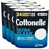 Cottonelle Carta igienica ultra pulita con texture increspata attiva, tessuto da bagno resistente, 24 rotoli Mega Family (24 rotoli Mega Family = 132 rotoli normali) (4 confezioni da 6), 388 fogli per