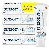 Sensodyne Repair & Protect Whitening, Effetto sbiancante, Dentifricio per Denti Sensibili, Uso Quotidiano, Pacco da 4x75 ml