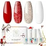 RSTYLE Smalti Semipermanenti Per Unghie, 4 Colori Rosso Argento Glitter Semipermanente Unghie Smalto Semipermanente Smalti Gel per Unghie Nail Polish UV/LED Gel Unghie Manicure Regalo Set 5ml