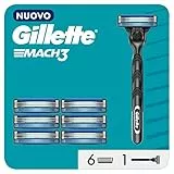 Gillette Mach3 REGOLABARBA UOMO, Lame RASOIO A MANO LIBERA, 1 Manico e 6 LAMETTE DA BARBA da 3 Lame, Facile Risciacquo, con Gel Lubrificante, Fino a 15 Rasature con 1 Testina
