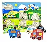 RB&G Puzzle in legno con grandi parti - Veicoli, aerei, ferrovia puzzle per bambini a partire da 1 anno