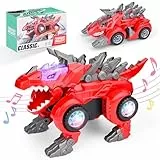 Mamowla Dinosauro Giocattolo per Bambini 3-6 Anni Dinosauro Automatico Trasformante Auto Giocattolo con Luci Lampeggianti e Suono per Ragazzi dai 3 ai 7 Regali di Natale di Compleanno, Rosso