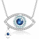 Mega Creative Jewelry Collana Occhio Blu da Donna Mano Fatima Hamsa Ciondolo Gioielli con Cristalli Regali per Mamma Lei Ragazza Amica