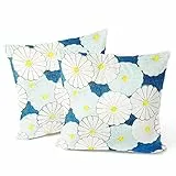 Berkin Arts Decorativo Federe Cuscini Divano Cover Set di 2 Fodere, 45x45 cm Vintage Arte Fiore Flower Floral Copricuscini. Lusso Per Casa (Korin Furuya-Crisantemo blu)