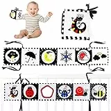 Ballery Giochi Neonato 0 3 6 Mesi, Giocattoli Educativi Sensoriale in Tessuto per Passeggino, Double Sided Bianco e Nero Alto Contrasto Libro Sensoriale Neonati Giocattoli