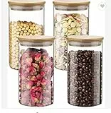 Sageware Set di barattoli in vetro (4 x 1100 ml) con coperchio in bambù, vetro borosilicato, set da 4 pezzi