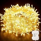 Hoteril Luci LED Batteria, 15M Catena Luminosa a 130 LED 8 Modalità, Impermeabile IP65 Stringa Luci LED da Esterni ed Interni, Decorare Casa, Albero, Giardino, Festa, Matrimonio, Bar, Natale
