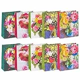 Idena 90072 - Borsa regalo Fiori, 10 pezzi, colori assortiti, da portare con sé, borsa regalo, compleanno