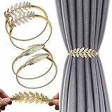 4PCS Ferma Tende Fermatende e Raccogli Tenda d'Oro Legami Elastici Regolabili Per La Casa Camera Da Letto Ufficio Hotel Collegato Tende Decorative (Foglie, Piume)