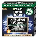 Garnier Ultra Dolce Carbone Magnetico, Shampoo Solido Purificante, 94% Origine Vegetale, Per Cute Grassa e Lunghezze Secche, Senza Siliconi, 60 g
